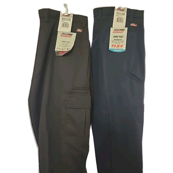 2 Dickies Cargo Flex Pants Men's 38x30 Black Blue Relaxed Fit Workwear Regular - Picture 1 of 14